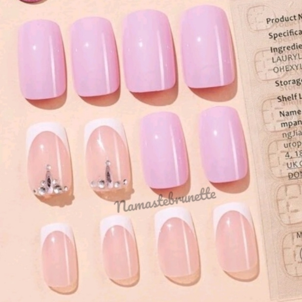 2/$16 Rhinestone Pink Press On Nails
